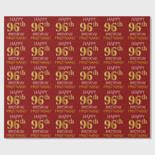 Red, Faux Gold "HAPPY 96th BIRTHDAY" Wrapping Paper