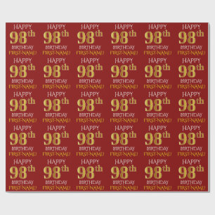 Red, Faux Gold "HAPPY 98th BIRTHDAY" Wrapping Paper