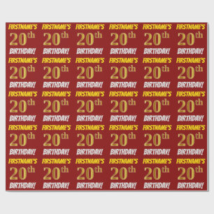 Red, Faux/Imitation Gold, "20th BIRTHDAY" Wrapping Paper