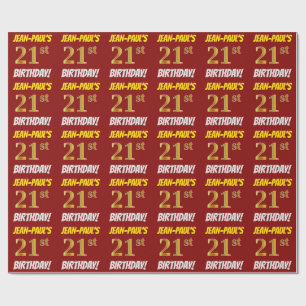 Red, Faux/Imitation Gold, "21st BIRTHDAY" Wrapping Paper