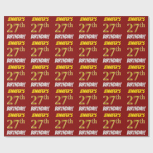 Red, Faux/Imitation Gold, "27th BIRTHDAY" Wrapping Paper