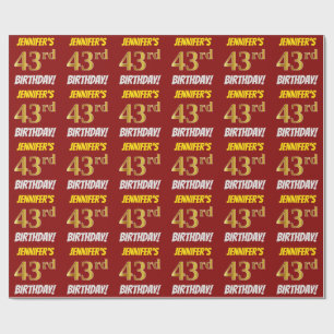 Red, Faux/Imitation Gold, "43rd BIRTHDAY" Wrapping Paper