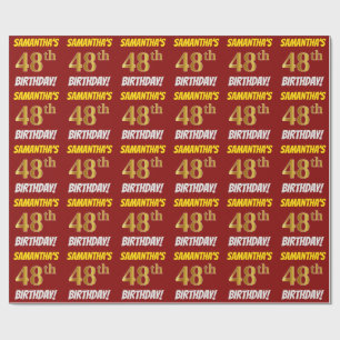 Red, Faux/Imitation Gold, "48th BIRTHDAY" Wrapping Paper