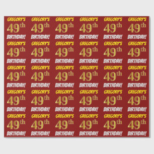 Red, Faux/Imitation Gold, "49th BIRTHDAY" Wrapping Paper