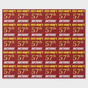 Red, Faux/Imitation Gold, "57th BIRTHDAY" Wrapping Paper