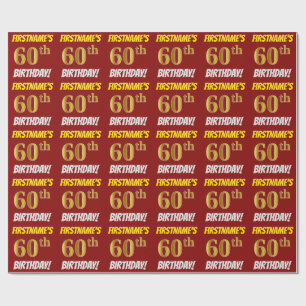 Red, Faux/Imitation Gold, "60th BIRTHDAY" Wrapping Paper