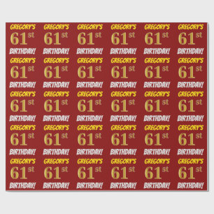 Red, Faux/Imitation Gold, "61st BIRTHDAY" Wrapping Paper
