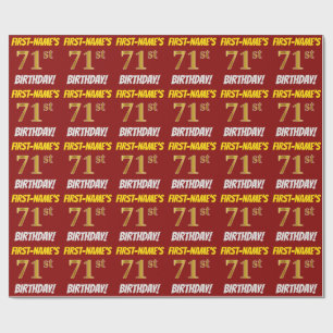 Red, Faux/Imitation Gold, "71st BIRTHDAY" Wrapping Paper