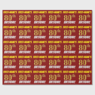 Red, Faux/Imitation Gold, "80th BIRTHDAY" Wrapping Paper