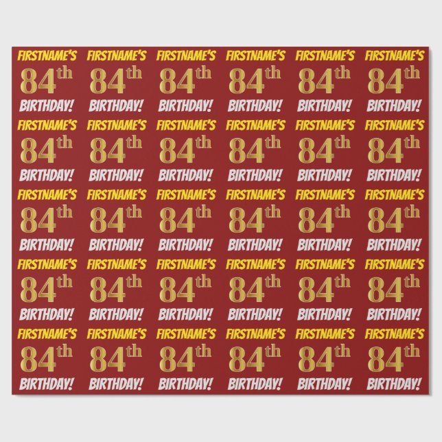 Red, Faux/Imitation Gold, "84th BIRTHDAY" Wrapping Paper (Flat)