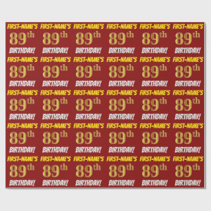 Red, Faux/Imitation Gold, "89th BIRTHDAY" Wrapping Paper