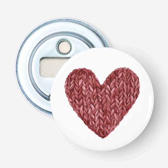 Red Faux Knitt Heart Bottle Opener (Front)