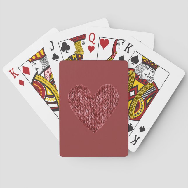 Red Faux Knitt Heart Playing Cards (Back)