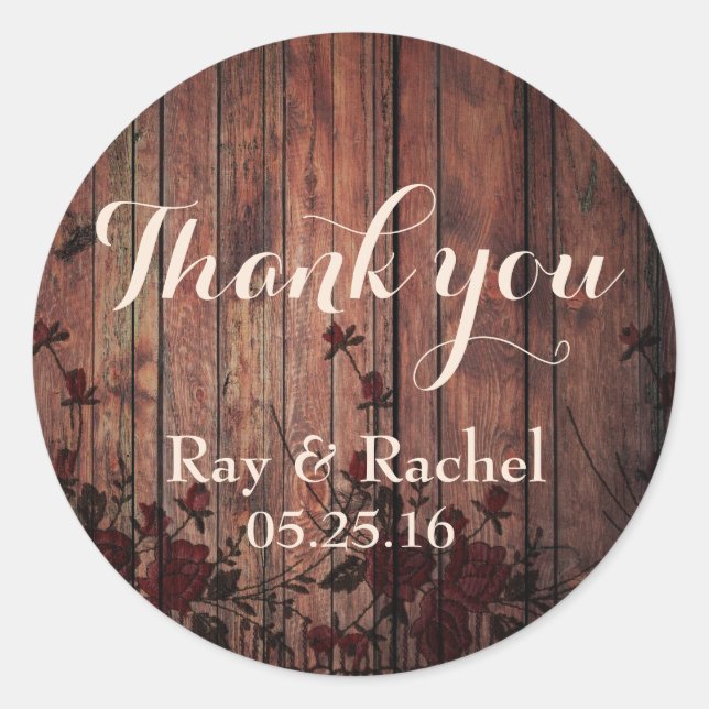 Red Faux Lace Floral Thank you Classic Round Sticker (Front)