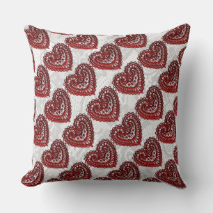 Red Faux Lace Valentine Hearts Cushion