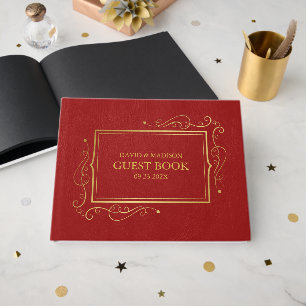 Red Faux Leather Gold Frame Guest Book