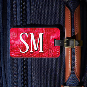 Red Faux Leather Monogram Luggage Tag