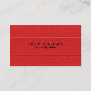 Red faux leather texture stitched effect business card