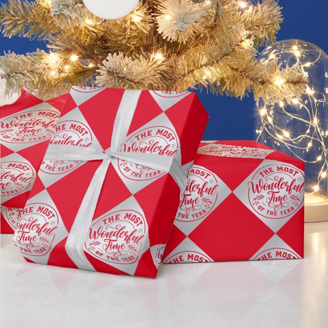 Red faux silver christmas sayings elegant wrapping paper (Holidays)