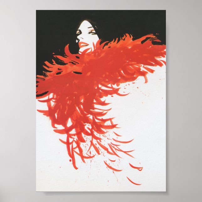 Red Feather Boa Vintage Retro Fashion Poster (Front)