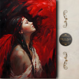 Red Feather Native American Woman Decoupage Tissue Paper