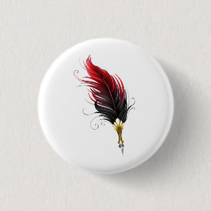 Red feather pen with gold nib 3 cm round badge