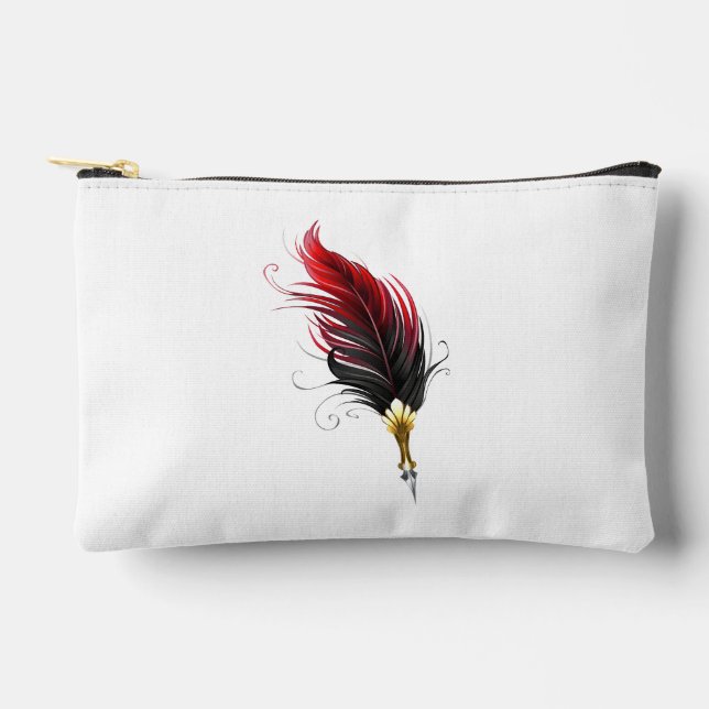 Red feather pen with gold nib accessory pouch (Front)
