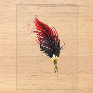 Red feather pen with gold nib acrylic invitations