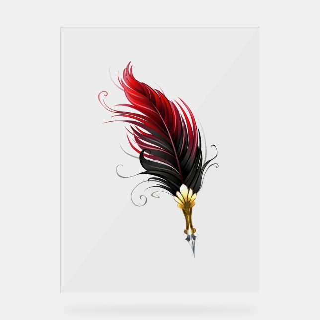 Red feather pen with gold nib acrylic sign (Front)