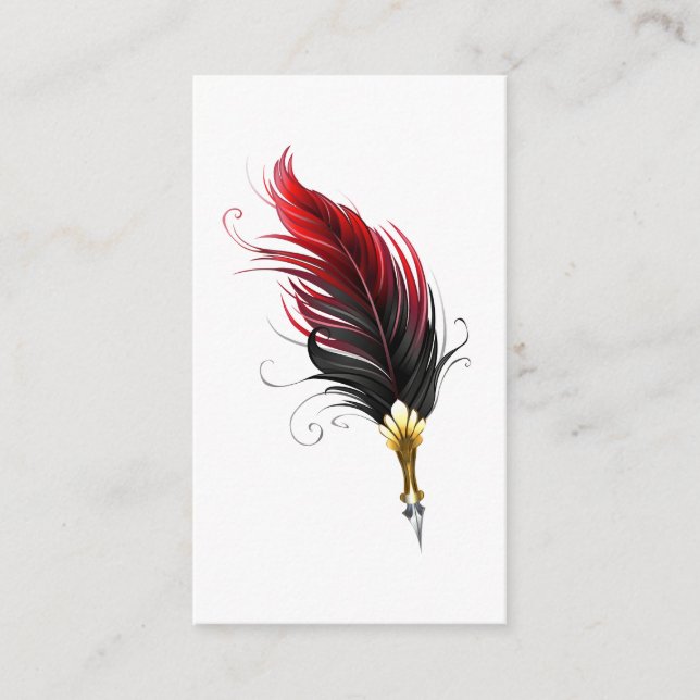 Red feather pen with gold nib advice card (Front)