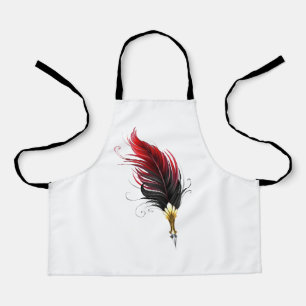 Red feather pen with gold nib apron