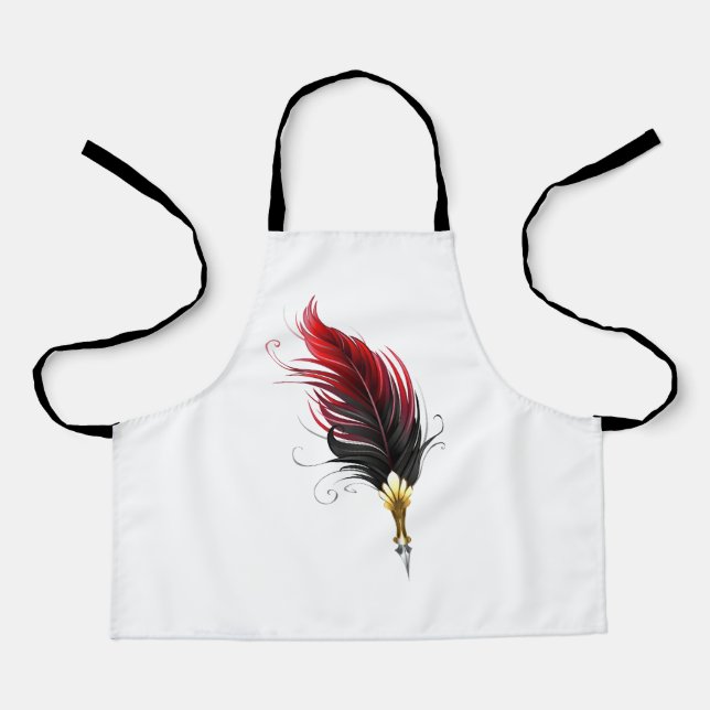 Red feather pen with gold nib apron (Front)