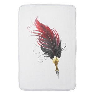 Red feather pen with gold nib bath mat