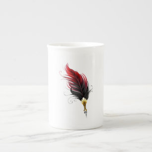 Red feather pen with gold nib bone china mug