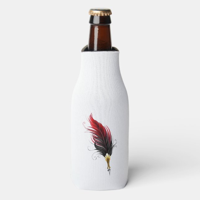 Red feather pen with gold nib bottle cooler (Bottle Front)