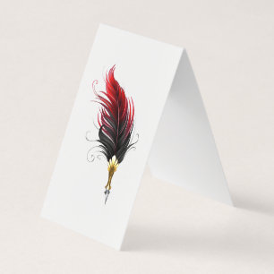 Red feather pen with gold nib business card
