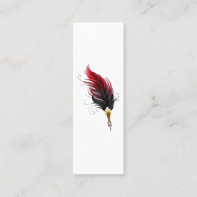 Red feather pen with gold nib calling card (Front)