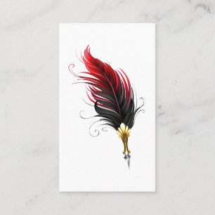 Red feather pen with gold nib calling card