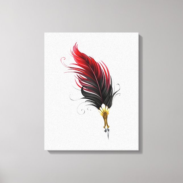 Red feather pen with gold nib canvas print (Front)