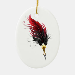 Red feather pen with gold nib ceramic tree decoration