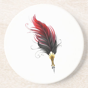Red feather pen with gold nib coaster