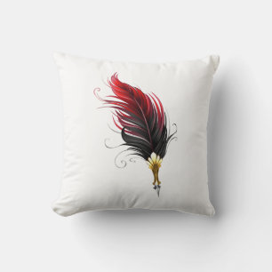 Red feather pen with gold nib cushion