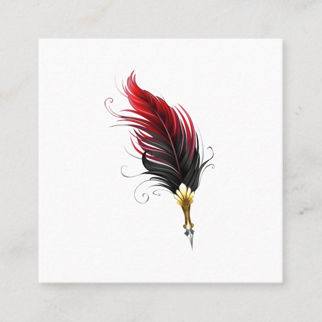 Red feather pen with gold nib discount card (Front)