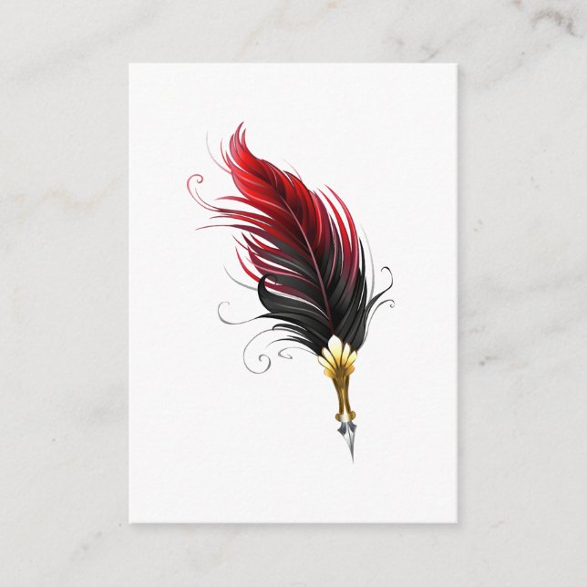 Red feather pen with gold nib enclosure card (Front)