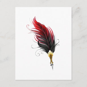 Red feather pen with gold nib enclosure card