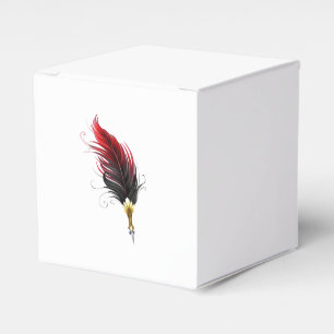 Red feather pen with gold nib favour box