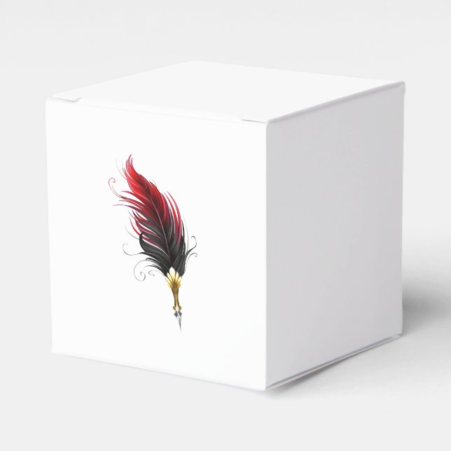 Red feather pen with gold nib favour box (Front Side)