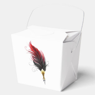 Red feather pen with gold nib favour box