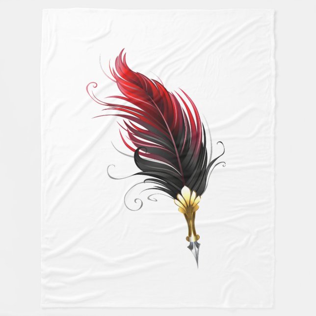 Red feather pen with gold nib fleece blanket (Front)