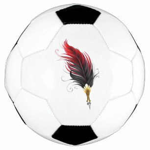 Red feather pen with gold nib football